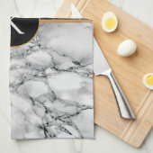 黒と白の大理石 – 手紙を追加/詳細 キッチンタオル (四つ折り)