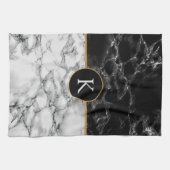 黒と白の大理石 – 手紙を追加/詳細 キッチンタオル (横)