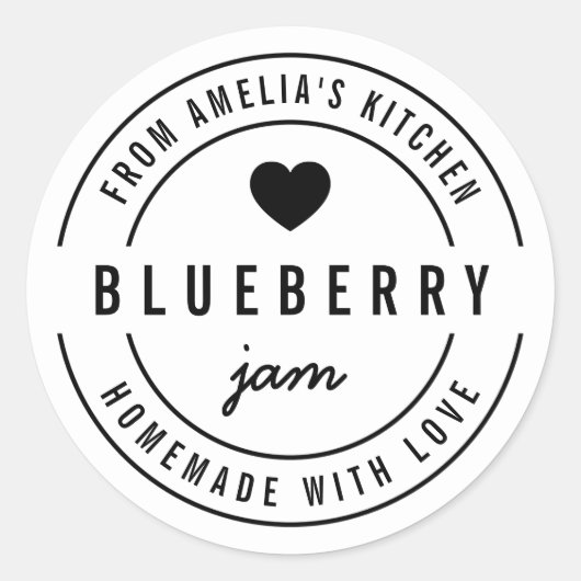 黒と白の太い線のハート　愛を込めて手作りしました ラウンドシール (正面)