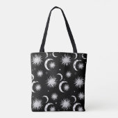 黒と白の太陽 月 星 天体 占星術 トートバッグ (裏面)