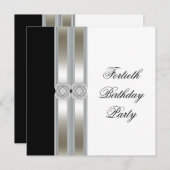黒と白の女性の40歳の誕生日パーティー 招待状 (正面/裏面)