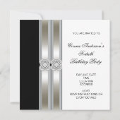 黒と白の女性の40歳の誕生日パーティー 招待状 (裏面)