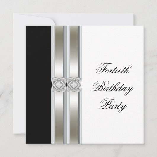 黒と白の女性の40歳の誕生日パーティー 招待状 (正面)