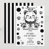 黒と白の子猫の誕生日パーティー  招待状 (正面/裏面)
