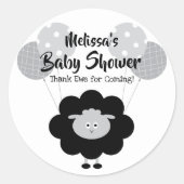 黒と白の子羊 優しいベビーシャワーのお礼 名前入り ラウンドシール (正面)