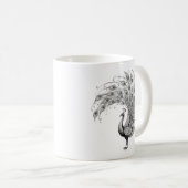 黒と白の孔雀 コーヒーマグカップ (正面右)