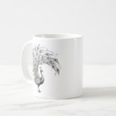 黒と白の孔雀 コーヒーマグカップ (正面左)