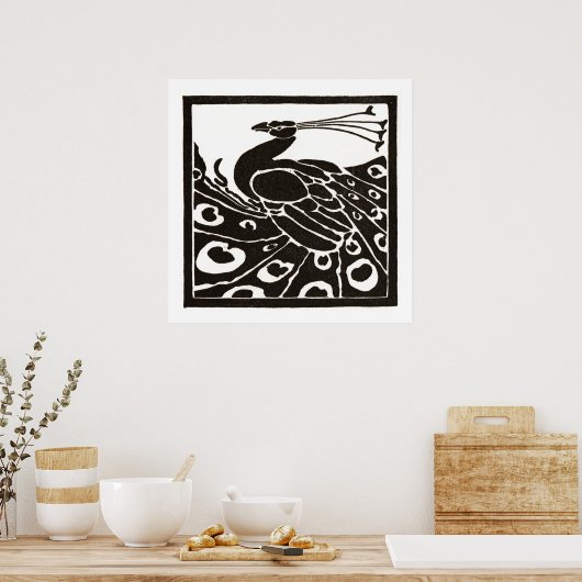 黒と白の孔雀 ポスター (キッチン)