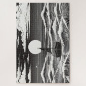 黒と白の孤独なボートで嵐の海 ジグソーパズル (縦)