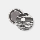 黒と白の孤独なボートの海 マグネット (正面/裏面)