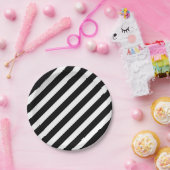 黒と白の対角パタストライプーン ペーパープレート (パーティー)