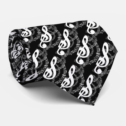 黒と白の対角パターンミュージックネックタイ ネクタイ (ロール)