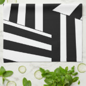 黒と白の対角線のストライプパターン キッチンタオル (折り畳み)