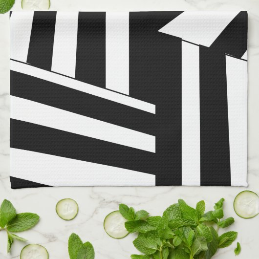 黒と白の対角線のストライプパターン キッチンタオル (折り畳み)