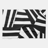 黒と白の対角線のストライプパターン キッチンタオル (横)