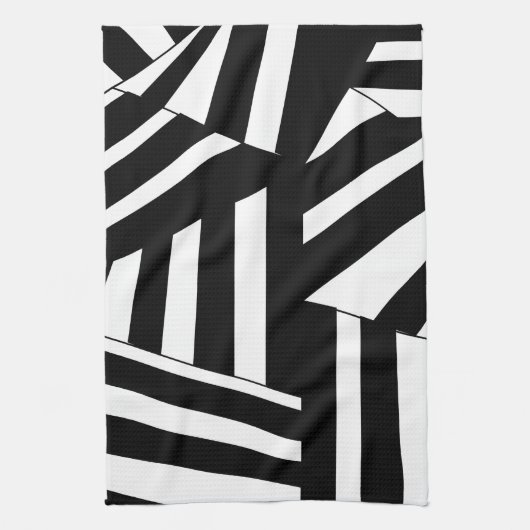 黒と白の対角線のストライプパターン キッチンタオル (縦)