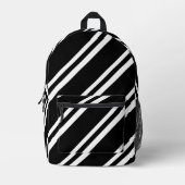 黒と白の対角線のストライプ プリントバックパック (正面)