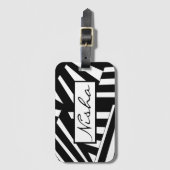 黒と白の対角線のストライプ ラゲッジタグ (正面縦)