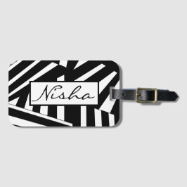 黒と白の対角線のストライプ ラゲッジタグ