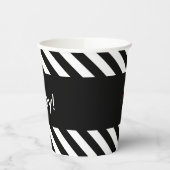 黒と白の対角線のストライプ 紙コップ (左)