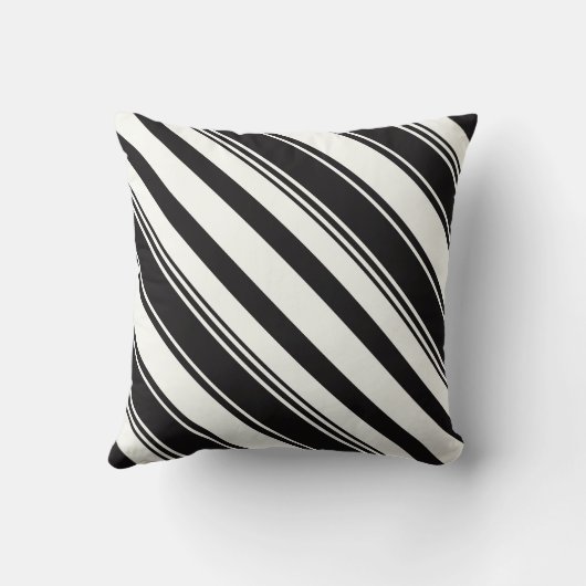 黒と白の対角線の暗ストライプ色 クッション (裏面)