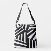 黒と白の対角線ストライプパーソナライズされた クロスボディバッグ (裏面)