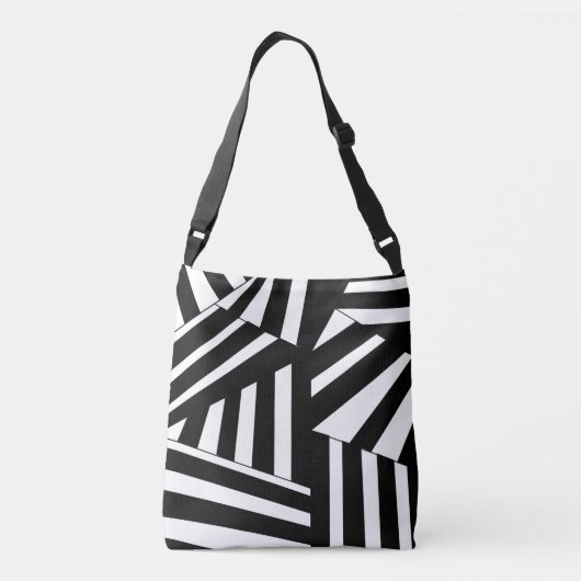 黒と白の対角線ストライプパーソナライズされた クロスボディバッグ (裏面)
