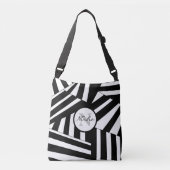 黒と白の対角線ストライプパーソナライズされた クロスボディバッグ (正面)