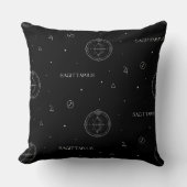 黒と白の射手座の星座パターン クッション (正面)