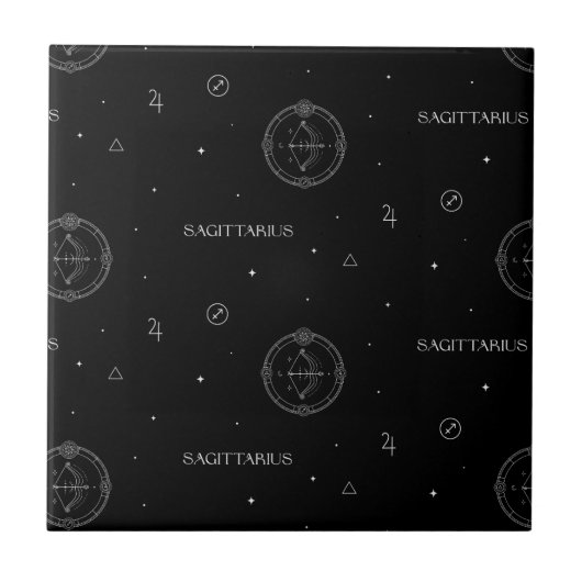 黒と白の射手座の星座パターン タイル (正面)