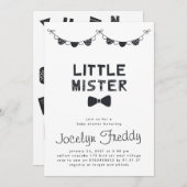 黒と白の小さなミスターボーイベビーシャワー 招待状 (正面/裏面)