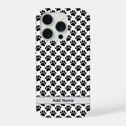 黒と白の小さな犬の足あと カスタムネーム iPhoneケース (裏面)