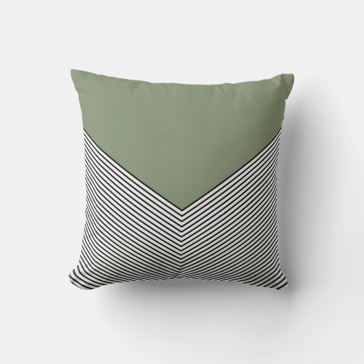 黒と白の山形のデザインと緑の三角形 クッション (正面)