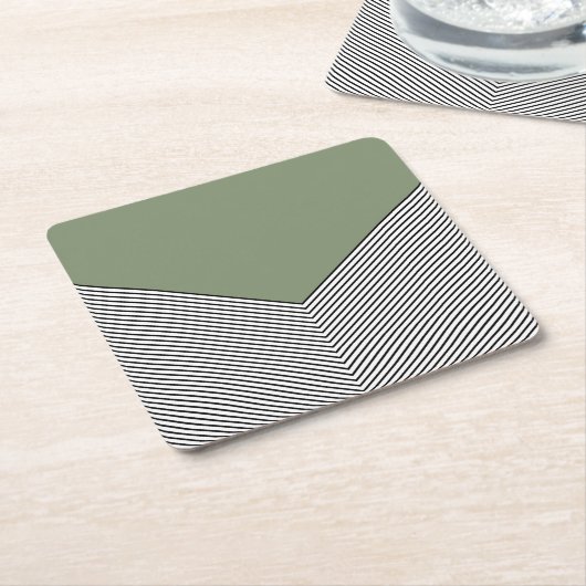 黒と白の山形のデザインと緑の三角形 スクエアペーパーコースター (アングル)