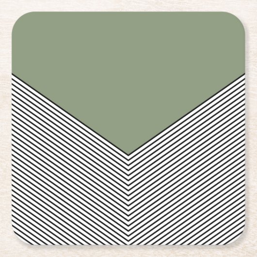 黒と白の山形のデザインと緑の三角形 スクエアペーパーコースター (正面)