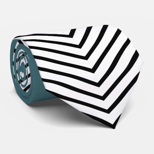 黒と白の山形のデザインと青の三角形 ネクタイ (ロール)