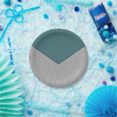 黒と白の山形のデザインと青の三角形 ペーパープレート (パーティー)