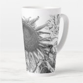 黒と白の巨大なヒマワリヴィンテージ カフェラテマグ (右アングル)