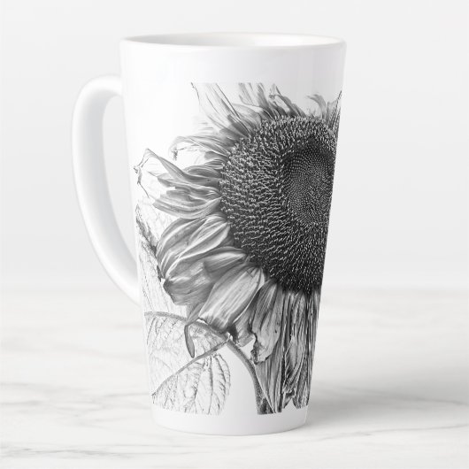 黒と白の巨大なヒマワリヴィンテージ カフェラテマグ (左アングル)