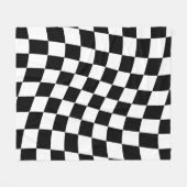 黒と白の市松模様のねじれた正方形パターン フリースブランケット (正面(横))