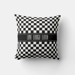 黒と白の市松模様のLove Laugh Learn クッション