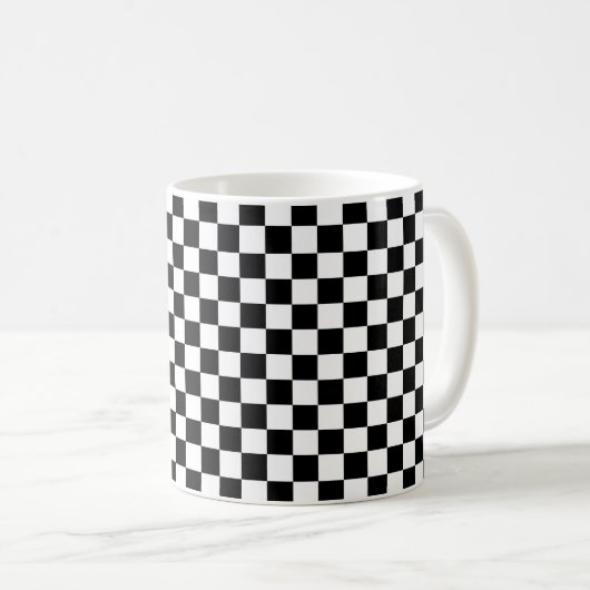 黒と白の市松模様 コーヒーマグカップ (正面右)