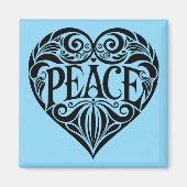 黒と白の平和ハート マグネット (正面)