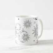 黒と白の幻想的な太陽 月 星 コーヒーマグカップ (正面右)