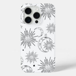 黒と白の幻想的な太陽 月 星 iPhone 15 PROケース