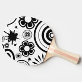 黒と白の幻想的な花と円とスプラッター 卓球ラケット (横)
