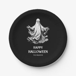 黒と白の幽霊のハロウィンお祝いデザイン ペーパープレート