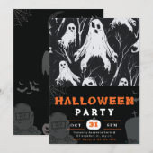 黒と白の幽霊の枝　ハロウィン 招待状 (正面/裏面)