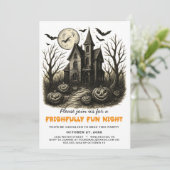 黒と白の幽霊屋敷ハロウィンパーティー 招待状 (スタンド正面)