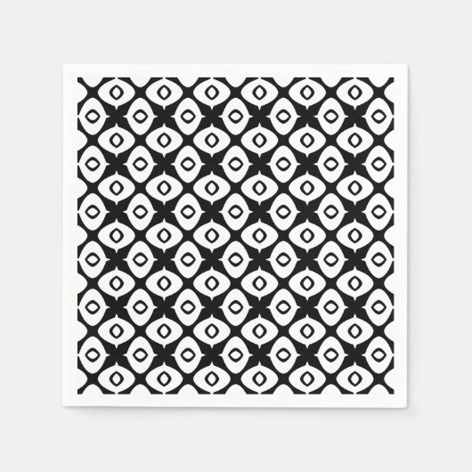黒と白の幾何学アラベスク模様 スタンダードカクテルナプキン (正面)